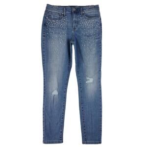 7 For All Mankind Pearl Embellished Mid Rise Skinny Stretch Jeans Womens 8 30x29